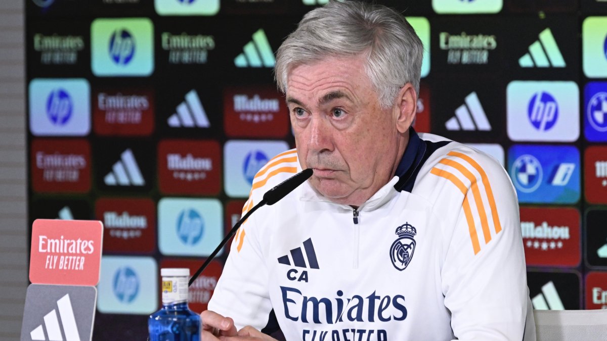 Real Madrid's head coach Carlo Ancelotti holds a press conference, Madrid, Spain, April 12, 2025. (EPA Photo)