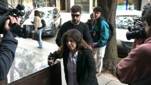 Dalma Maradona, daughter of Argentine football legend Diego Maradona, arrives at the court for a trial hearing on her father's death in San Isidro, Buenos Aires, Argentina, April 15, 2025. (AFP Photo)