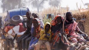 Displaced people ride an animal-drawn cart, following Rapid Support Forces (RSF) attacks on Zamzam displacement camp, in the town of Tawila, North Darfur, Sudan, April 15, 2025. (Reuters Photo)