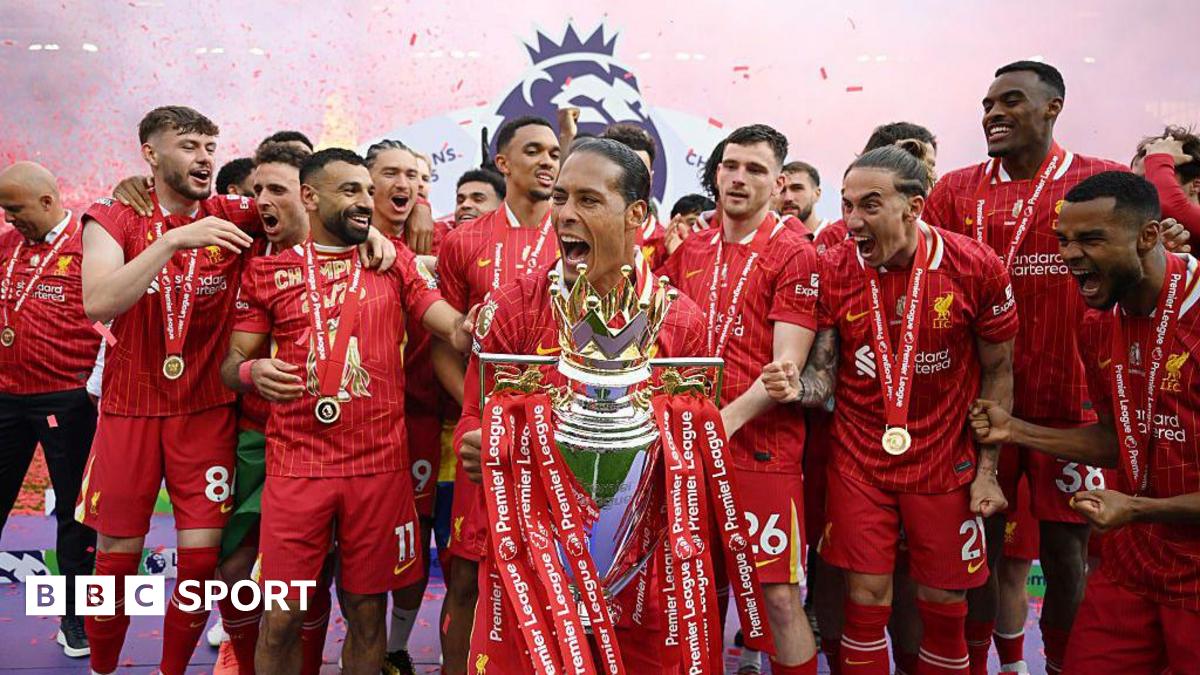 Liverpool captain Virgil van Dijk lifts the Premier League trophy
