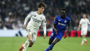 Real Madrid's Arda Güler (L) in action during the La Liga match against Getafe at the Bernabeu stadium, Madrid, Spain, Dec. 1, 2024. (Getty Images Photo)