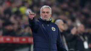 Fenerbahçe coach Jose Mourinho reacts during the Turkish Cup quarterfinal match against Galatasaray at the Ülker Stadium, Istanbul, Türkiye, April 2, 2025. (Reuters Photo)