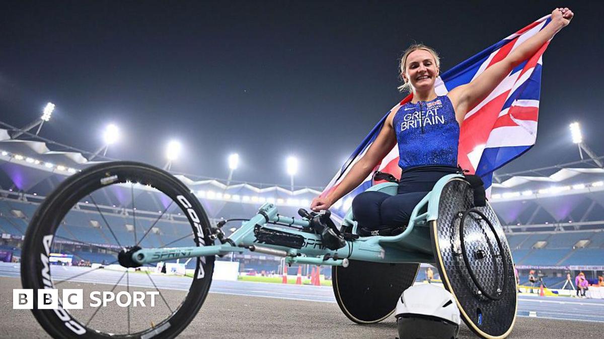 Melanie Woods celebrating with the Union Jack.
