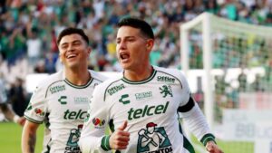 Leon's James Rodriguez celebrates scoring during the Liga MX match against Juarez at the Estadio Leon, Leon, Mexico, Jan. 25, 2025. (Reuters Photo)