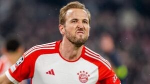 Harry Kane playing football for Bayern Munich