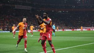 Galatasaray's Davinson Sanchez celebrates after scoring during the Süper Lig match against Bodrum at the RAMS Park, Istanbul, Türkiye, April 18, 2025. (IHA Photo)