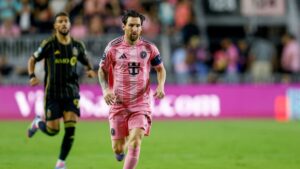 Inter Miami's Lionel Messi controls the ball during the CONCACAF Champions Cup quarterfinal match against LAFC at Chase Stadium, Fort Lauderdale, U.S., April 9, 2025. (AFP Photo)